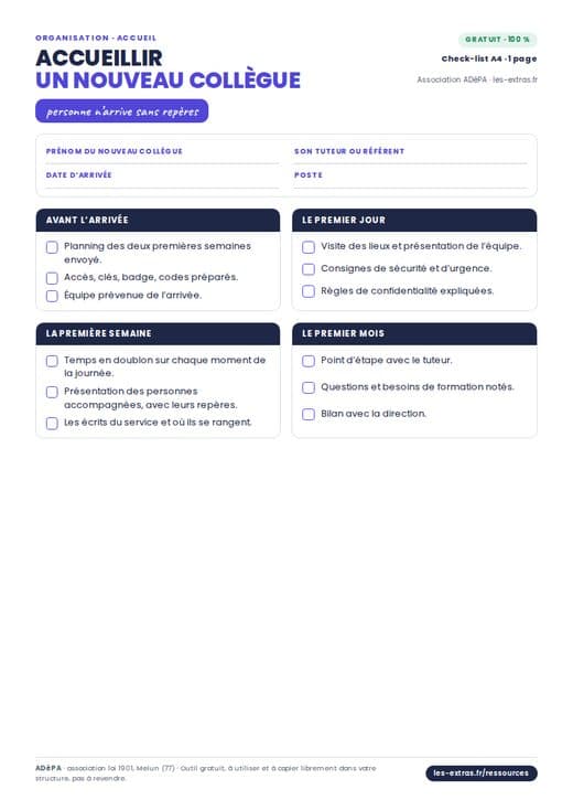 Aperçu : Check-list d’accueil d’un nouveau collègue