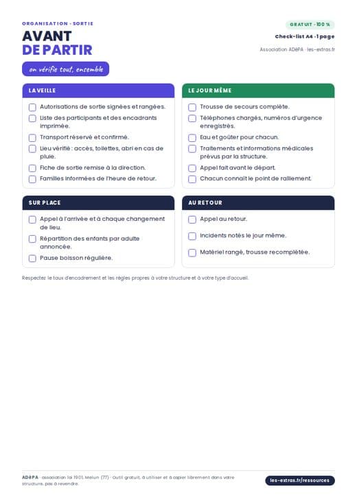 Aperçu : Check-list avant une sortie