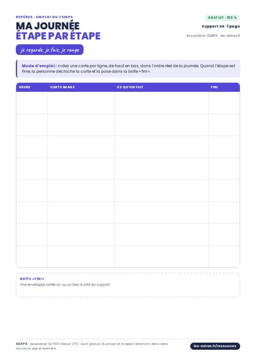 Aperçu : Emploi du temps visuel de la journée