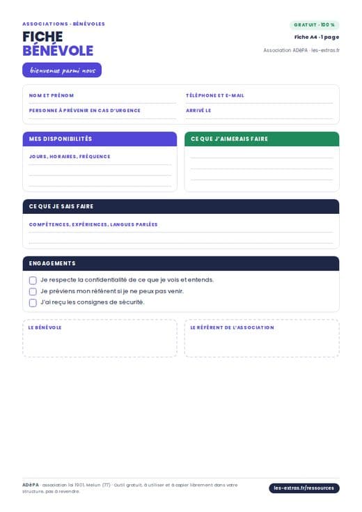 Aperçu : Fiche d’accueil d’un bénévole