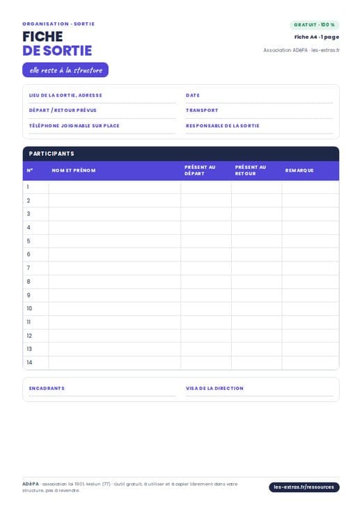 Aperçu : Fiche de sortie à remettre à la direction
