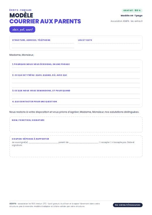 Aperçu : Modèle : courrier aux parents