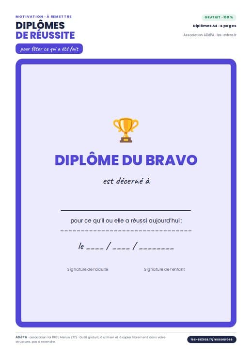 Aperçu : Quatre diplômes de réussite pour les enfants